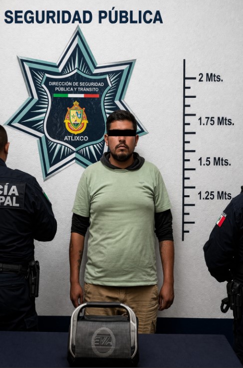 Policía municipal de Atlixco detiene a hombre por presunto robo a comercio en el Centro