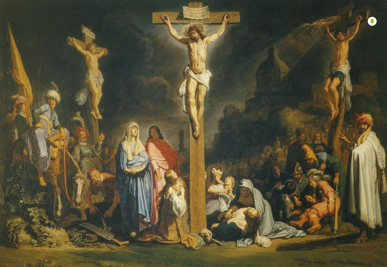 Pintura de la crucifixión de Jesús en el Gólgota durante el Viernes Santo
