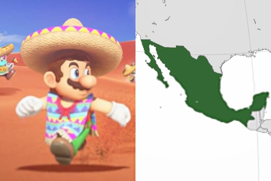 personaje mario con traje mexicano representando popularidad del cine en mexico mapa del pais consumo cultural
