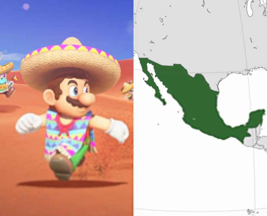 personaje mario con traje mexicano representando popularidad del cine en mexico mapa del pais consumo cultural