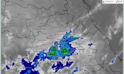 Mapa meteorológico con lluvias en el centro de México incluyendo Puebla