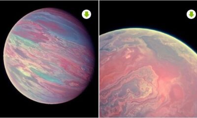 Ilustración de planeta tipo super Tierra con colores atmosféricos en el espacio