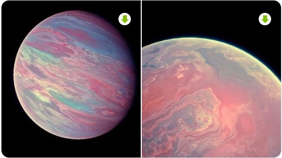 Ilustración de planeta tipo super Tierra con colores atmosféricos en el espacio