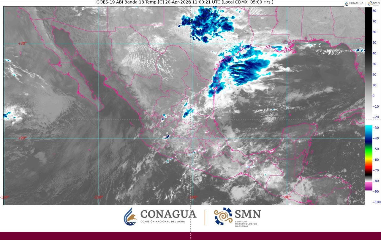 Imagen satelital muestra nubosidad y lluvias en Puebla con tormentas en Atlixco