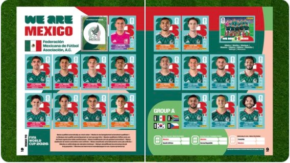 Páginas del álbum Panini Mundial 2026 con jugadores de la Selección Mexicana