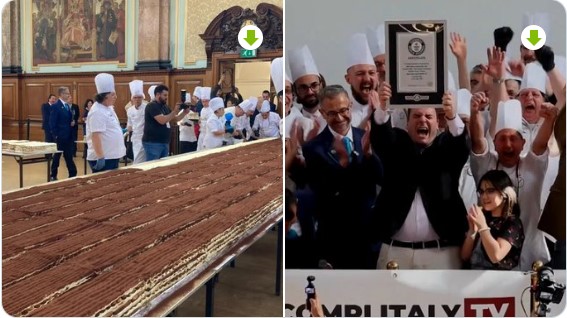 Chefs italianos celebran récord mundial de tiramisú más largo del mundo en Londres
