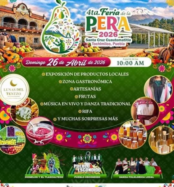 Cartel de la Feria de la Pera 2026 en Tochimilco con actividades culturales y gastronómicas