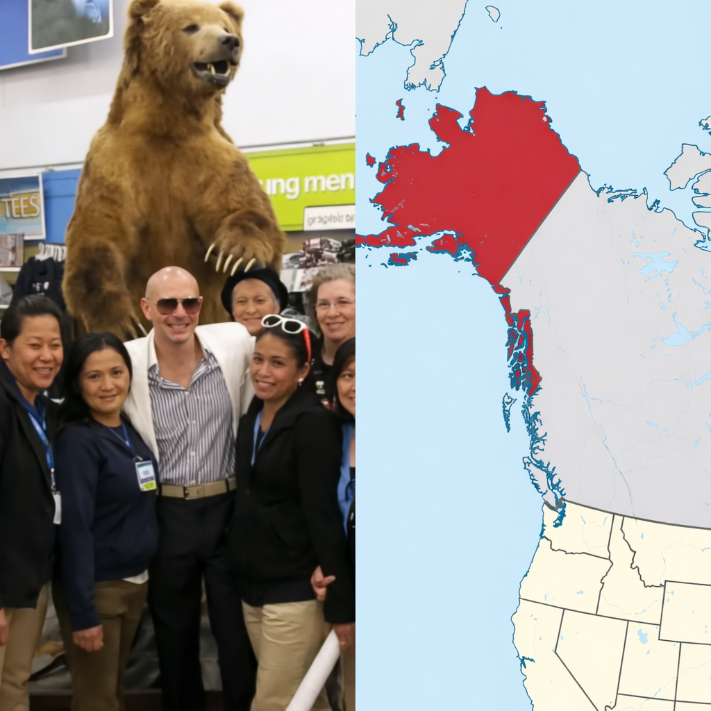 Personas posan junto a un artista internacional en tienda Walmart en Kodiak Alaska tras campaña viral