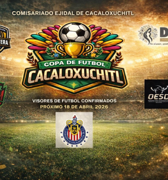 Cartel de la Copa de fútbol Cacaloxuchitl 2026 con equipos participantes y visores