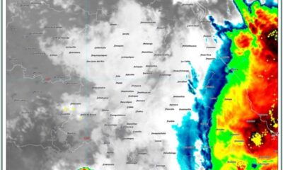 Imagen satelital GOES-19 mostrando lluvias y tormentas eléctricas sobre Puebla y el Valle de Atlixco-Matamoros.