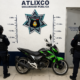 Motocicleta Italika recuperada por la Policía Municipal de Atlixco tras reporte de robo en La Magdalena Axocopan.