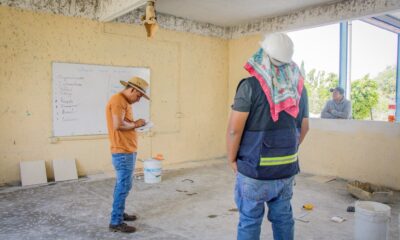 Trabajos de rehabilitación en aula de la Escuela Primaria Rafael Ramírez del Barrio de Jerusalén en Tochimilco.