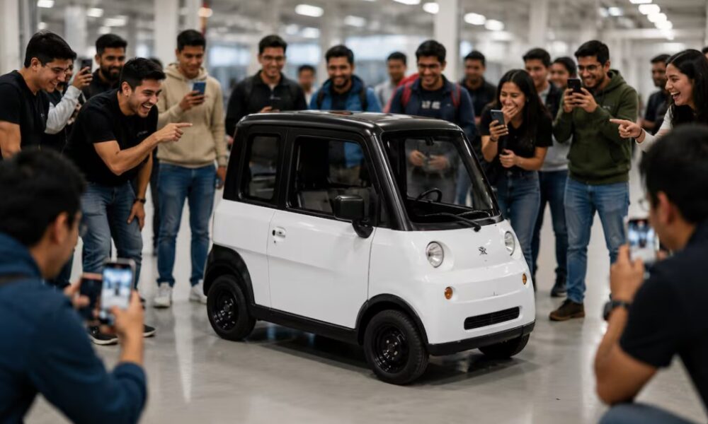Prototipo del miniauto eléctrico mexicano Olinia presentado por el gobierno federal