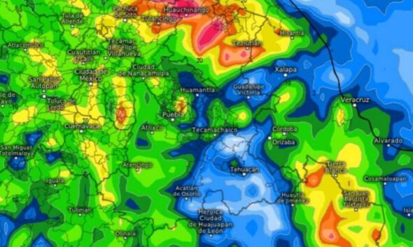 Mapa meteorológico de Puebla con pronóstico de lluvias intensas y tormentas por Frente Frío 50