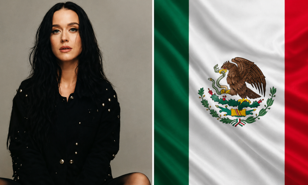 Imagen de Katy Perry junto a la bandera de México tras anunciar concierto gratuito en la FENAPO 2026.