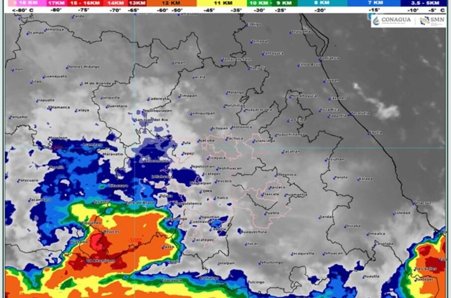 Pronóstico del clima para el 25 de junio de 2026 emitido por CONAGUA y el Servicio Meteorológico Nacional, con lluvias aisladas en Puebla, temperaturas de hasta 35 °C en el estado y rachas de viento de hasta 50 km/h en el centro de México.