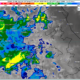 Mapa satelital GOES-19 mostrando lluvias moderadas a fuertes sobre Puebla, Valle de Atlixco, Angelópolis y Mixteca durante el 19 de junio de 2026.