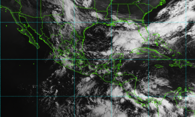 Imagen satelital GOES-19 muestra amplia cobertura nubosa sobre México y Puebla con pronóstico de lluvias fuertes, tormentas eléctricas y posible granizo en Atlixco, Mixteca y Angelópolis.