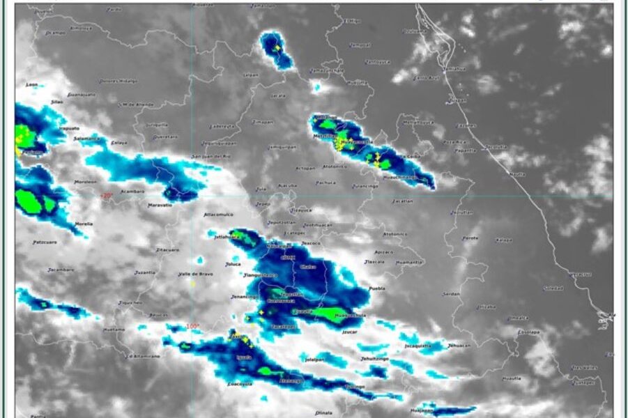 Imagen satelital GOES-19 del Servicio Meteorológico Nacional que muestra la presencia de nubosidad asociada a la onda tropical número 12 sobre el centro de México, con pronóstico de lluvias para Puebla, el Valle de Atlixco-Matamoros y otras regiones del país durante el 26 de junio de 2026.