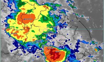 Imagen satelital meteorológica que muestra tormentas, lluvias y actividad eléctrica sobre Puebla, Valle de Atlixco, Angelópolis y Mixteca durante junio de 2026.