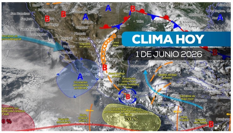 Mapa meteorológico que muestra el pronóstico de lluvias fuertes para Puebla y el Valle de Atlixco.