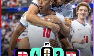 Jugadores de Inglaterra celebran la victoria 4-2 sobre Croacia durante el Mundial FIFA 2026.