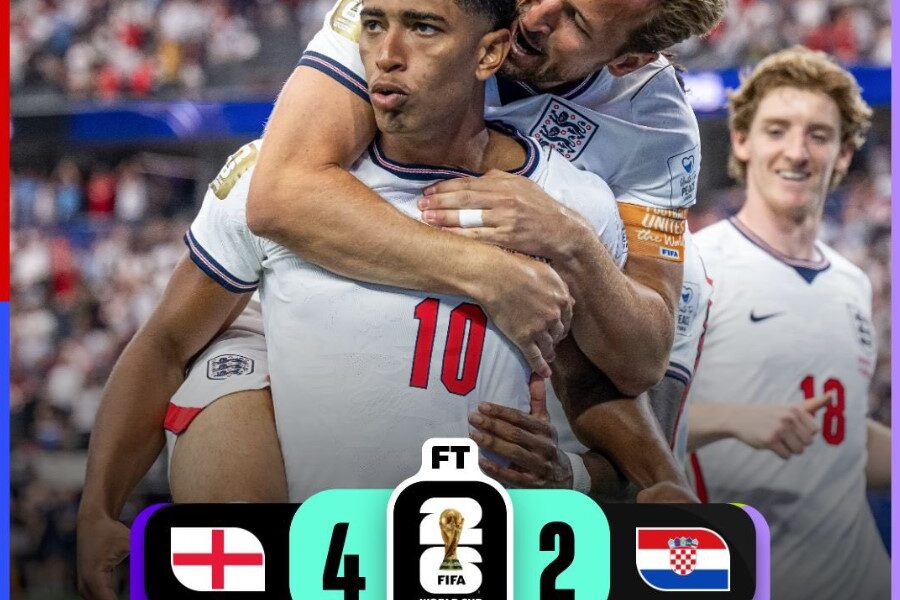Jugadores de Inglaterra celebran la victoria 4-2 sobre Croacia durante el Mundial FIFA 2026.