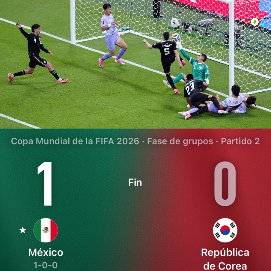 México derrota 1-0 a Corea del Sur en el Mundial FIFA 2026 y asegura su clasificación a la siguiente ronda.