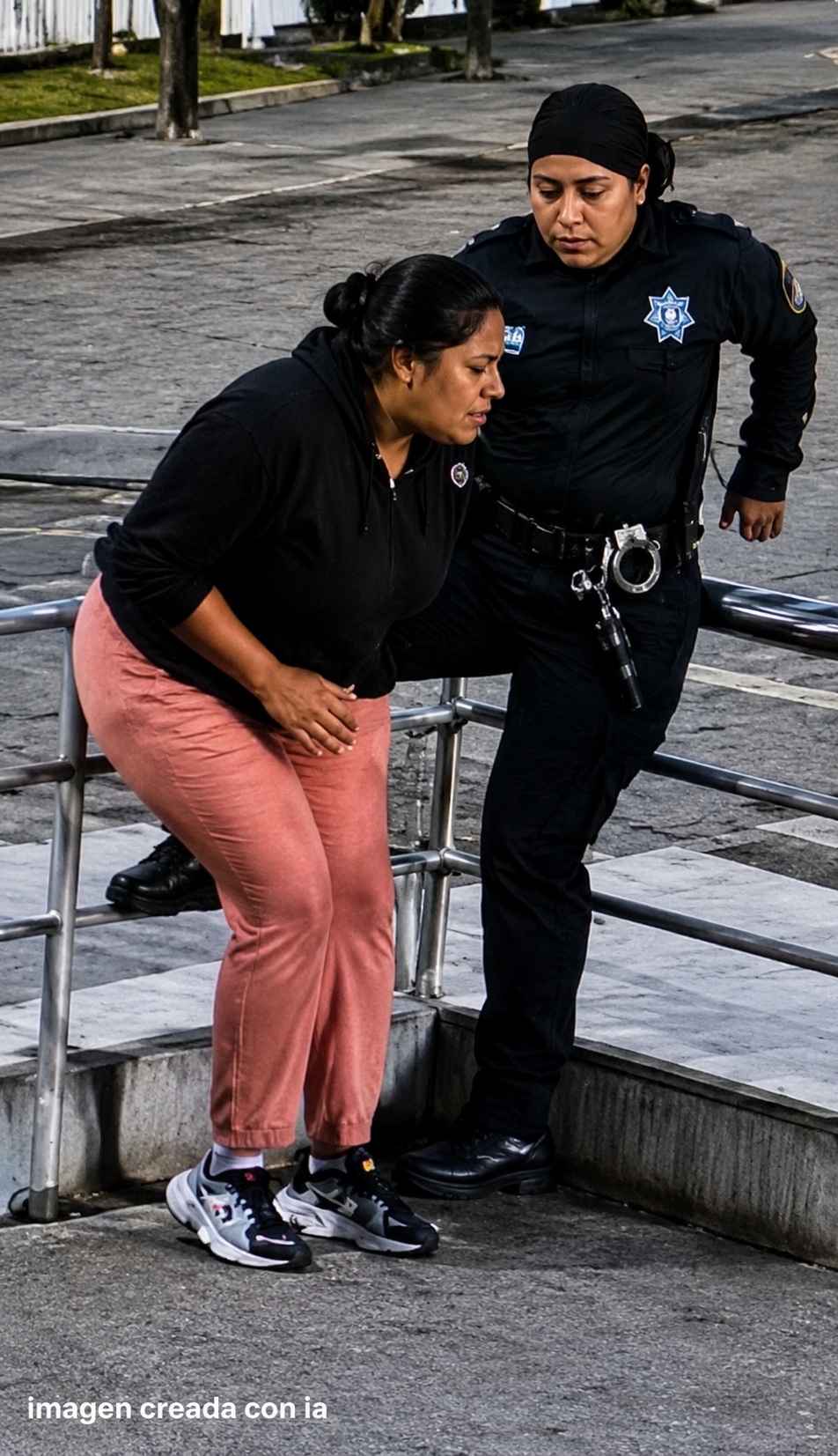 Agente policial y una joven conversan segundos antes de un disparo accidental ocurrido en Caracas, Venezuela, captado por cámaras de seguridad.