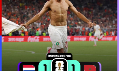 Jugador de Marruecos celebra la clasificación tras vencer a Países Bajos en la tanda de penales de la fase de eliminación directa de la Copa Mundial de la FIFA 2026.