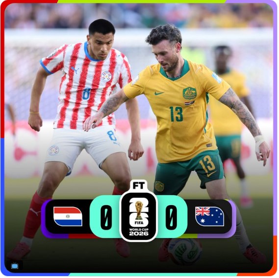 Jugadores de Australia y Paraguay disputan el balón durante el empate 0-0 correspondiente a la última jornada del Grupo D de la Copa Mundial de la FIFA 2026, resultado que permitió la clasificación del conjunto australiano a la fase de eliminación directa.