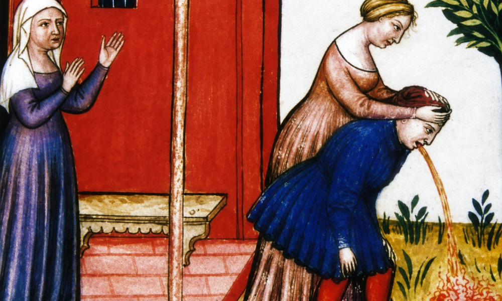 Ilustración medieval utilizada en publicaciones virales sobre una supuesta práctica de envenenamiento de esposos en Francia durante la Edad Media, historia que carece de evidencia histórica comprobada.