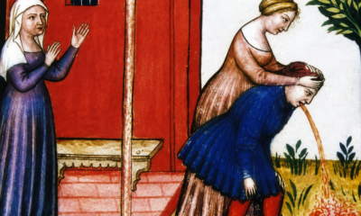 Ilustración medieval utilizada en publicaciones virales sobre una supuesta práctica de envenenamiento de esposos en Francia durante la Edad Media, historia que carece de evidencia histórica comprobada.