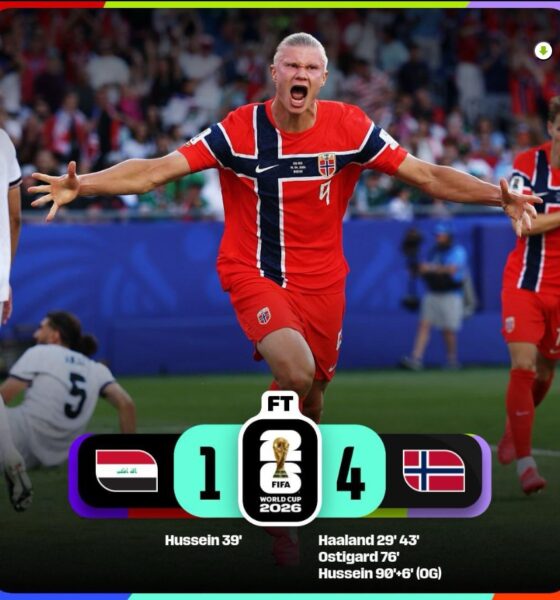 Erling Haaland celebra uno de los goles de Noruega durante la victoria 4-1 sobre Irak en la Copa Mundial de la FIFA 2026.