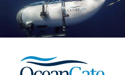 Imagen con el sumergible Titan de OceanGate y fotografías de las cinco personas que viajaban a bordo durante la expedición al Titanic.
