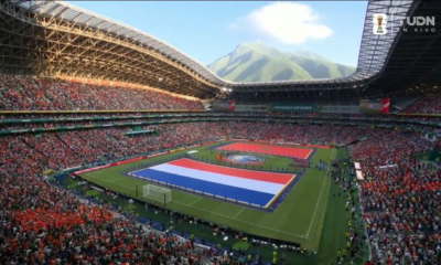 Vista panorámica del Estadio BBVA durante el último partido disputado en Monterrey como sede de la Copa Mundial de la FIFA 2026, con miles de aficionados presentes y las ceremonias previas al encuentro.