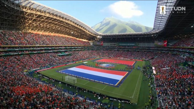 Vista panorámica del Estadio BBVA durante el último partido disputado en Monterrey como sede de la Copa Mundial de la FIFA 2026, con miles de aficionados presentes y las ceremonias previas al encuentro.