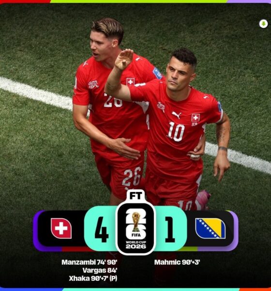 Jugadores de Suiza celebran la victoria 4-1 sobre Bosnia y Herzegovina durante la fase de grupos de la Copa Mundial de la FIFA 2026.