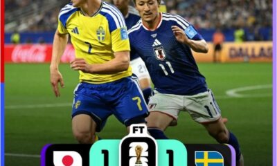 Jugadores de Japón y Suecia disputan el balón durante el empate 1-1 correspondiente a la última jornada del Grupo F de la Copa Mundial de la FIFA 2026, resultado que clasificó a ambas selecciones a la fase de eliminación directa.