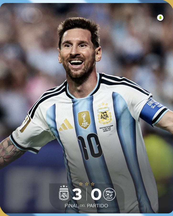 Lionel Messi celebra durante la victoria de Argentina 3-0 sobre Argelia en el Mundial 2026 tras marcar un histórico hat-trick.