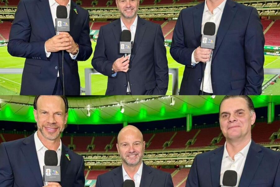 Christian Martinoli y Luis García aparecen en un estadio durante la cobertura del Mundial 2026.
