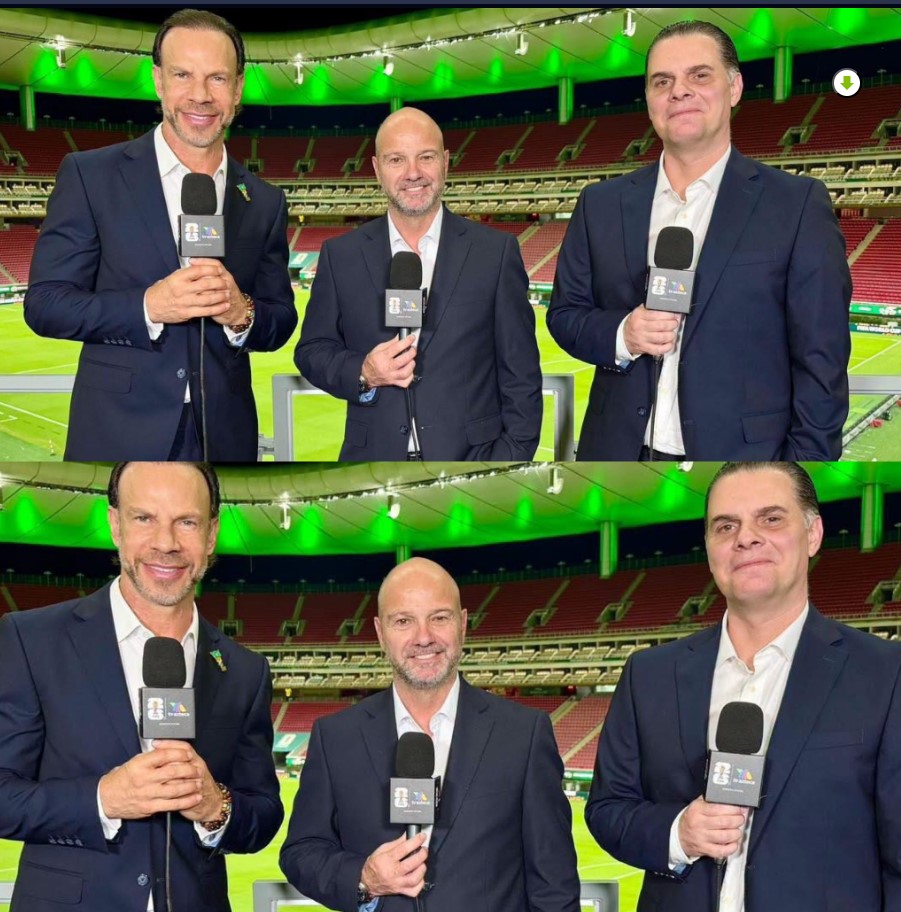 Christian Martinoli y Luis García aparecen en un estadio durante la cobertura del Mundial 2026.