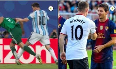 Comparativa de una jugada polémica protagonizada por Lionel Messi junto a una fotografía histórica con Wayne Rooney durante un encuentro amistoso.