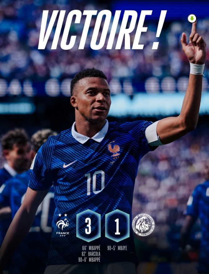 Kylian Mbappé celebra durante la victoria de Francia sobre Senegal en la Copa Mundial de la FIFA 2026.