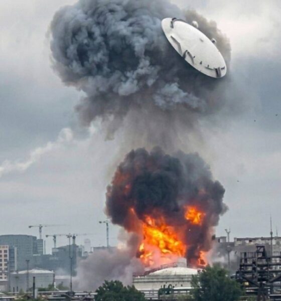 Columna de humo y explosión tras un presunto ataque con drones contra una refinería de petróleo en Moscú.