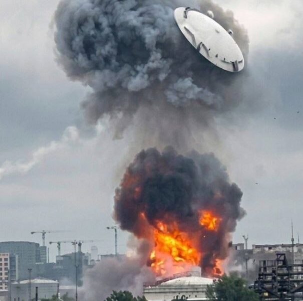 Columna de humo y explosión tras un presunto ataque con drones contra una refinería de petróleo en Moscú.