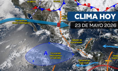 Mapa meteorológico de México mostrando sistemas atmosféricos que generan lluvias y chubascos en Puebla y el Valle de Atlixco durante junio de 2026.