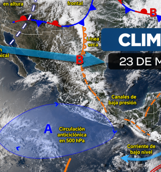 Mapa meteorológico de México mostrando sistemas atmosféricos que generan lluvias y chubascos en Puebla y el Valle de Atlixco durante junio de 2026.