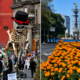 Figuras monumentales de calaveras del Día de Muertos y Paseo de la Reforma en Ciudad de México durante preparativos culturales rumbo al Mundial 2026.
