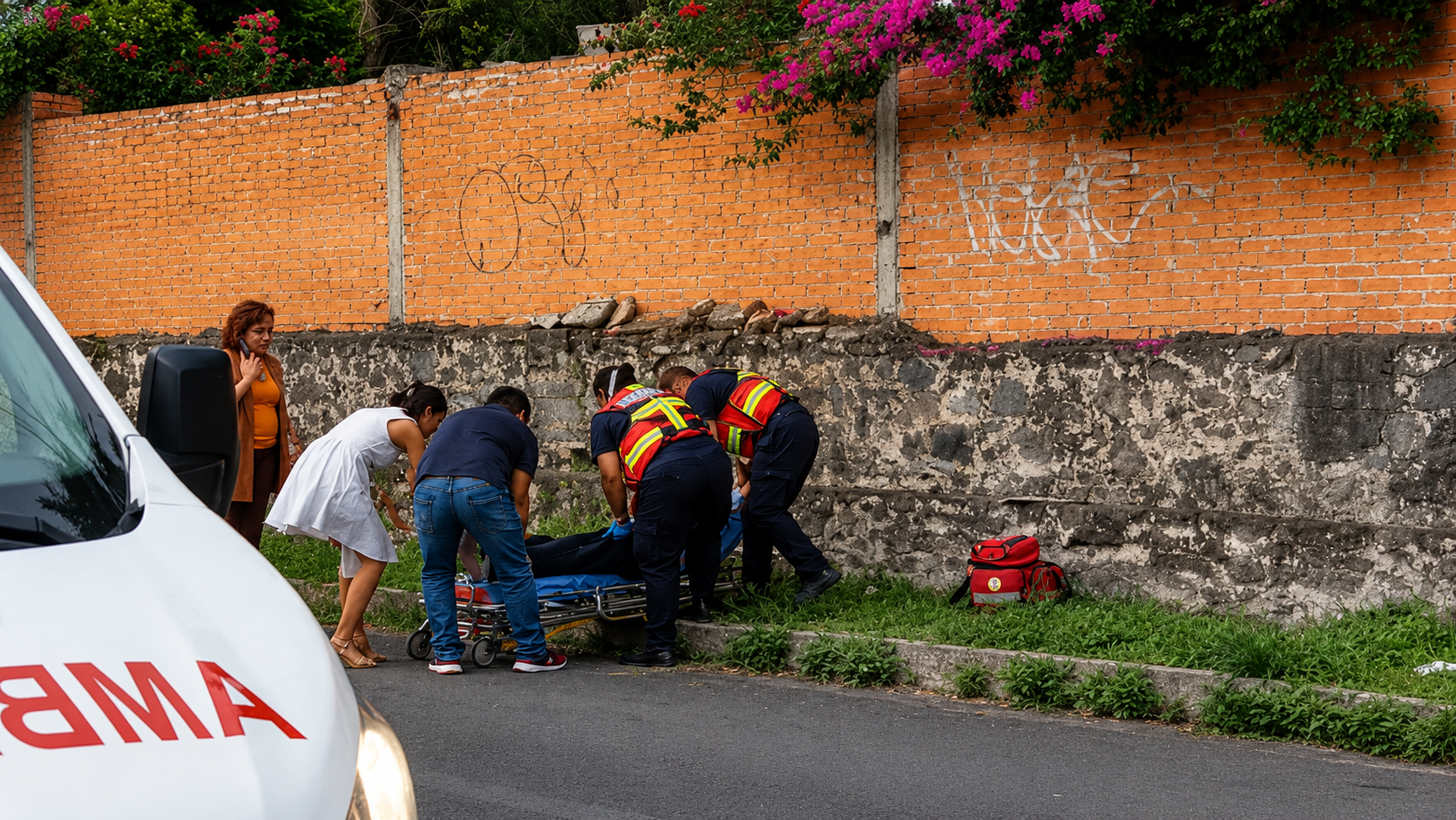 Paramédicos atienden a un conductor lesionado tras un accidente vehicular registrado en la colonia Francisco I. Madero de Atlixco, Puebla, presuntamente relacionado con exceso de velocidad y consumo de alcohol.